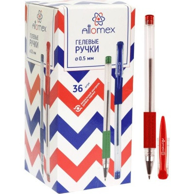 Ручка гелевая красная, Ø 0.5 мм, эрг. грип, метал. н-к, Attomex