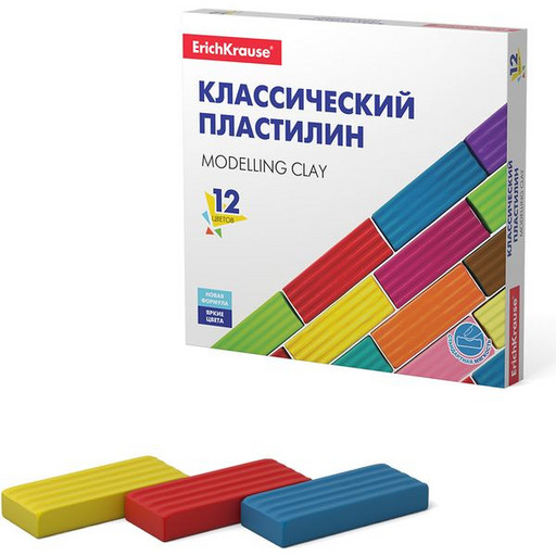 Пластилин классический ErichKrause Basic, 12 цветов, 192 г, к/упаковка