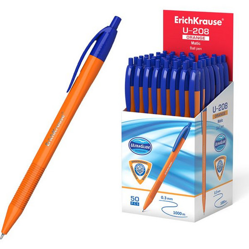 Ручка шариковая автоматическая 1,0  мм синяя ErichKrause U-208 Orange Matic Ultra Glide оранжевый к