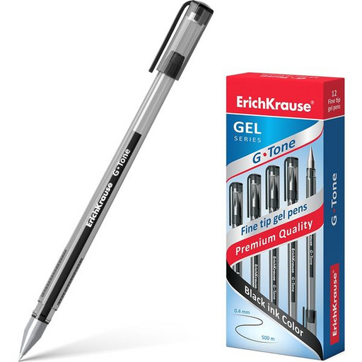 Ручка гелевая 0,5 мм черная ErichKrause G-Tone, прозр. корпус, метал. наконечник