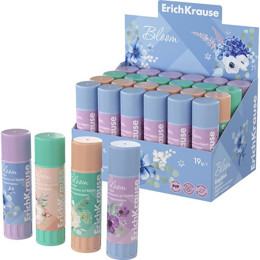 Клей-карандаш 19 г ErichKrause EasyStick Pastel Bloom, PVP основа, 4 дизайна