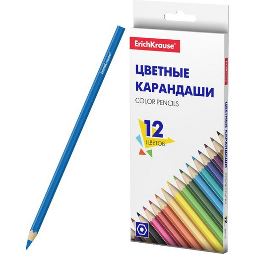 Карандаши цветные 12 шт. ErichKrause Basic, дерев. шестигранный корпус, в к/к