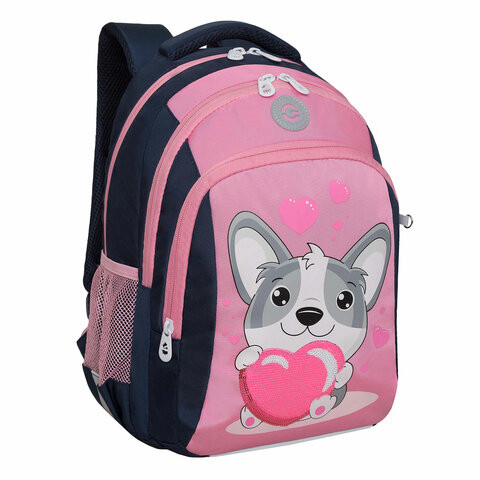 Рюкзак GRIZZLY школьный, анатомическая спинка, 3 отделения, для девочек, "LOVE CORGI", 40х27х20 см, RG-361-1/4