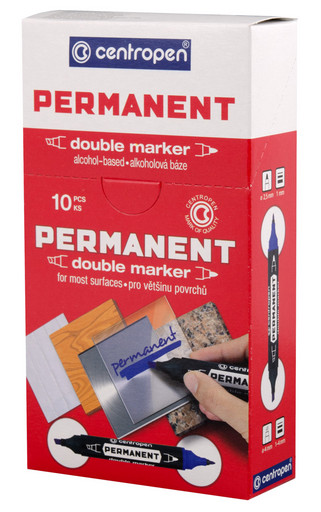"Centropen" Маркер PERMANENT DOUBLE MARKER 1мм,1-4 мм перо круглое/скошенное 10 шт.