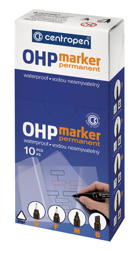 "Centropen" Маркер OHP, ПЕРМАНЕНТНЫЙ 1мм перо игольчатое 10 шт.