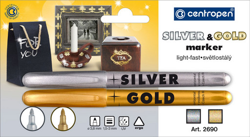 "Centropen" Маркеры BL (Gold + Silver) 1.5-3 мм перо круглое 2690/2 золотой и серебряный