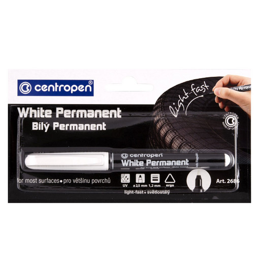 "Centropen" Маркер BL WHITE PERMANENT 1.2 мм перо круглое 2686/1 белый