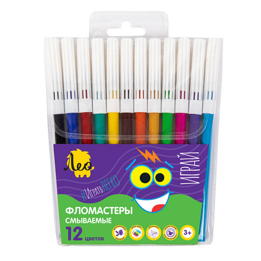 "Лео" "Играй" Фломастеры смываемые LPFPW-12 12 цв .