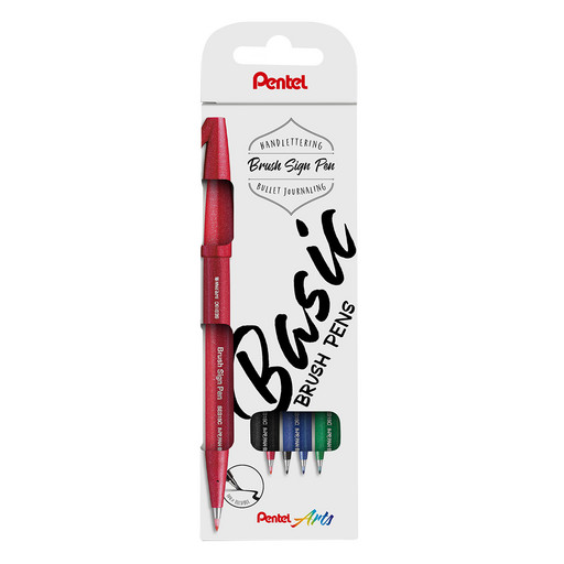"Pentel" Набор Brush Pen в картоне, 4 цвета от 0.2 мм 4 цв. кисть SES15-4