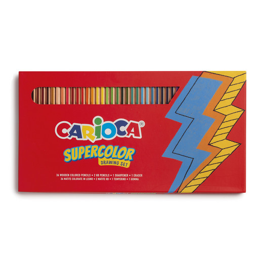 "Carioca" Набор карандаши цветные деревянные заточенные 36 цв, ластик, точилка и 2 чернографитных карандаша ( в картонной упаковке ) 43395