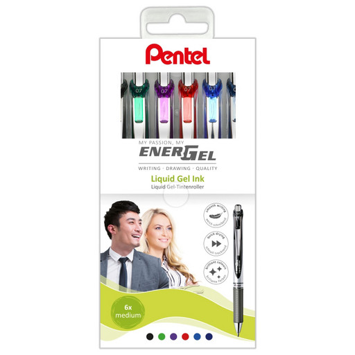 "Pentel" Набор гелевых автоматич.ручек Pentel EnerGel BL77 в футляре, 0.7 мм, 6 цветов 6 шт. BL77-6 цвет чернил: ассорти