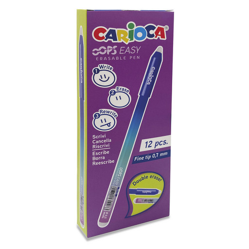 "Carioca" Ручка стираемая гелевая "OOPS Easy" 43500/02 1 мм 12 шт. 43500/02 цвет чернил: синий