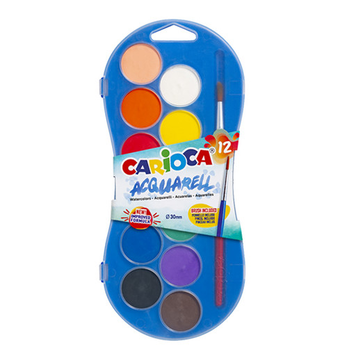 Краска акварель "Carioca" Acquarell Watercolor, с кистью в пластиковой упаковке с европодвесом 12 цв. 42404