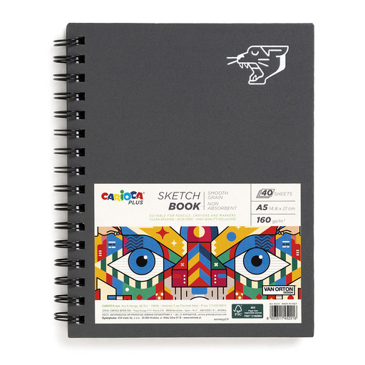 "Carioca Plus" Скетчбук для рисования карандашами, мелками и маркерами A5 160 г/м2 160 г/м2 на спирали 40 л. 45226