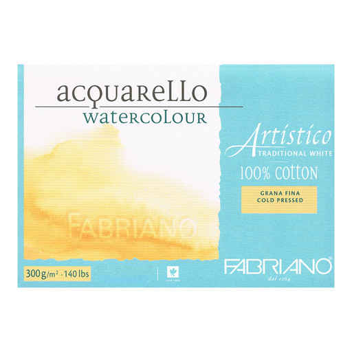 "Fabriano" Альбом для акварели Artistico Traditional White 100% хлопок 300 г/м2 A2+ 45 х 61 см склейка с четырех сторон 1 х 10 л. 19014561 среднезернистая