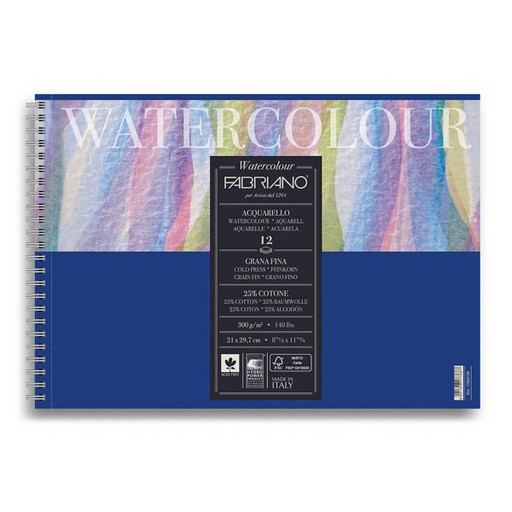 "Fabriano" Альбом для акварели "Watercolour Studio" 25% хлопок, 75% целлюлоза 300 г/м2 21 х 29.7 см склейка с одной стороны 12 л. 17662129 среднезернистая