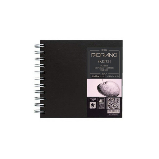 "Fabriano" Альбом на спирали для зарисовок "Квадратный" FABRIANO Sketch Book 110 г/м2 15 х 15 см на спирали 80 л. 28001515