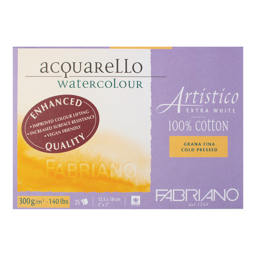 "Fabriano" Альбом-склейка для акварели Fabriano "Artistico Extra White" Фин 100% хлопок 300 г/м2 12 х 18 см лист 25 л. 19311218 мелкозернистая