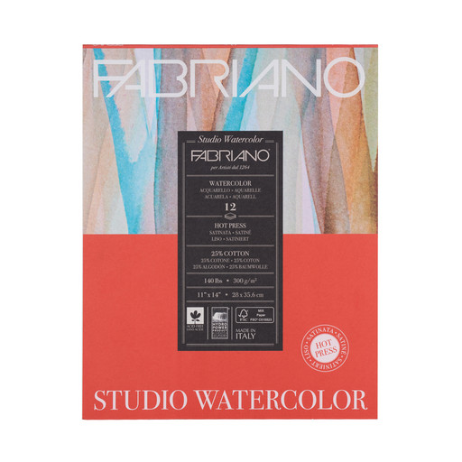 "Fabriano" Альбом для акварели "Watercolour Studio" 25% хлопок, 75% целлюлоза 300 г/м2 28 х 35.6 см склейка с одной стороны 12 л. 19123003 мелкозернистая