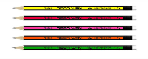"ВКФ" "Neon way" NW01 Карандаш графитный неон с полосатыми гранями с ластиком заточенный ТМ (HB) 72 шт.