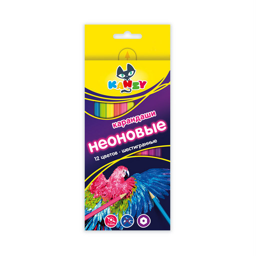 "KANZY" "Мои друзья птицы" Набор неоновых карандашей NCP-2012 заточенный 8 х 12 цв. .