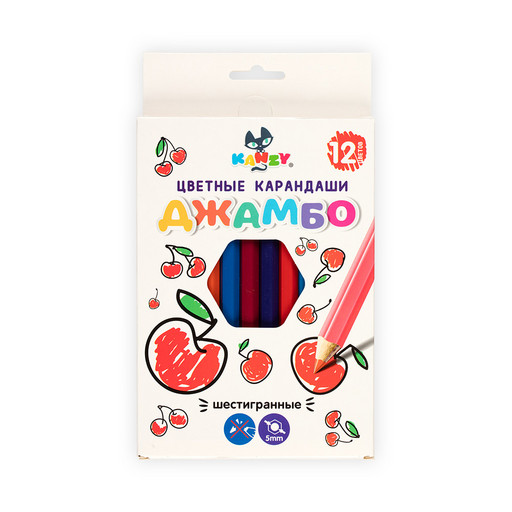 "KANZY" Набор цветных карандашей джамбо "Фруктики" JCP-1012 заточенный 6 х 12 цв. .