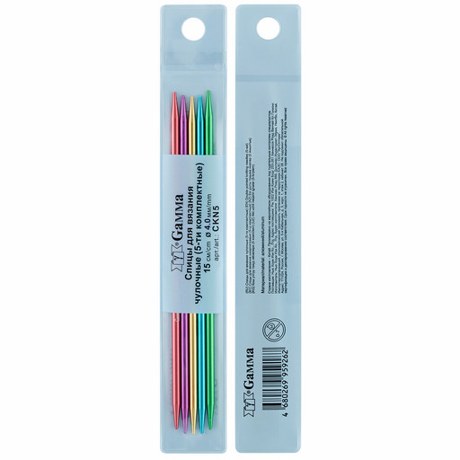 Спицы GAMMA 5-ти компл. чулочные цветные CKN5 алюминий d 4.0 мм 15 см 5 шт цветные