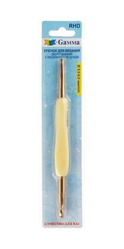 Для вязания "Gamma" RHD крючок двухсторонний алюминий d 5.0 - 6.0 мм 13.5 см в блистере с прорезиненной ручкой