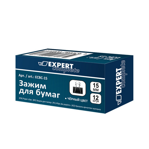 "Expert Complete" Зажим для бумаг ECBC-15 15 мм 12 x 12 шт. черный