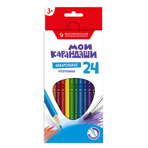 "ВКФ" "Мои карандаши" MP-WCP-1024 Набор акварельных трехгранных карандашей заточенный 4 х 24 цв.