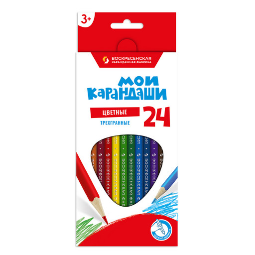 "ВКФ" "Мои карандаши" Набор цветных трехгранных карандашей MP-CP-1024 заточенный 4 х 24 цв.