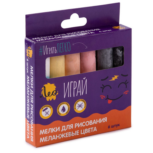 "Лео" "Играй" Мелки для рисования, меланжевые цвета LPSC-06 5 цв. , 6 шт .