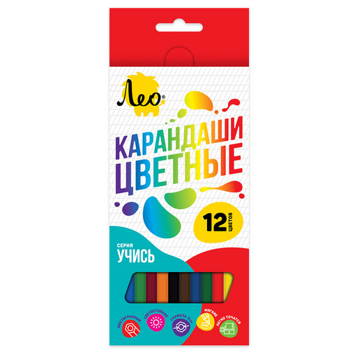 "Лео" "Учись" Набор цветных карандашей LNSCP-12 заточенный 8 х 12 цв. .