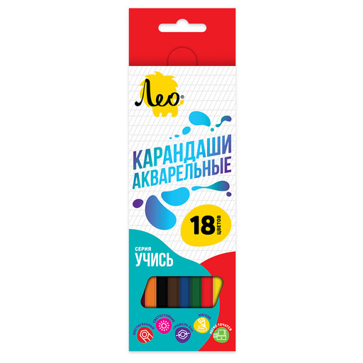 "Лео" "Учись" LNSWP-18 Набор акварельных карандашей заточенный 8 х 18 цв. .