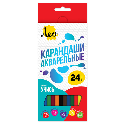 "Лео" "Учись" LNSWP-24 Набор акварельных карандашей заточенный 4 х 24 цв. .