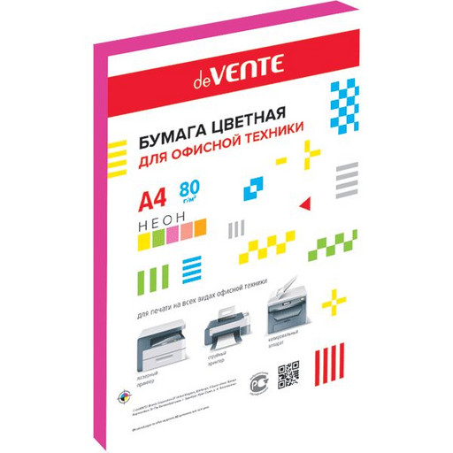 Бумага цветная А4/80/50 л., малиновый неон, deVENTE (с картонной подложкой)