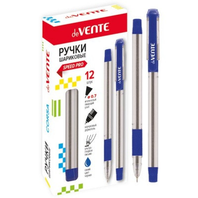 Ручка шариковая, синяя, Ø 0.7 мм "игла", круг., прозр. корп., эрг. грип, speed pro, deVENTE Corsa