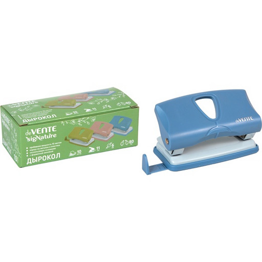 Дырокол на 10 л., 2 отв., пластик. рукоятка, линейка, deVENTE sigNATURE_сумеречный синий