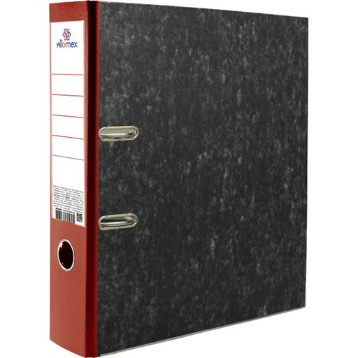 Папка–регистратор А4, 75 мм/500 л., бумага "мрамор"/PVC, карман, метал. уг., Attomex_красная (разобранная)