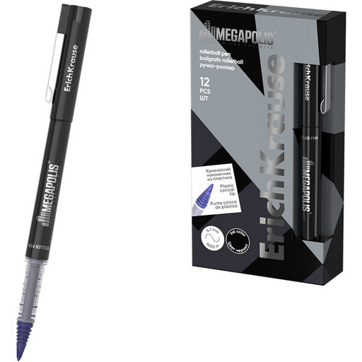 Ручка-роллер, черная, d=1.0 мм, линия 0.7 мм, ErichKrause MEGAPOLIS Stick