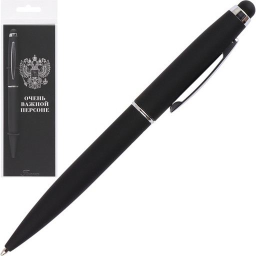 Ручка-стилус шариковая подарочная FIORENZO Герб, поворот. м-м, цв. корп.: черн./хром, 0.7 мм, синяя