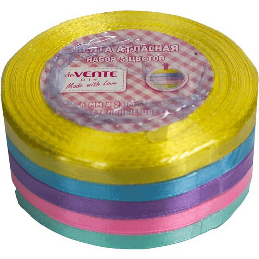 Ленты декоративные атласные, 6 мм* 23 м, пастельн. цв., deVENTE DIY (5 шт.)