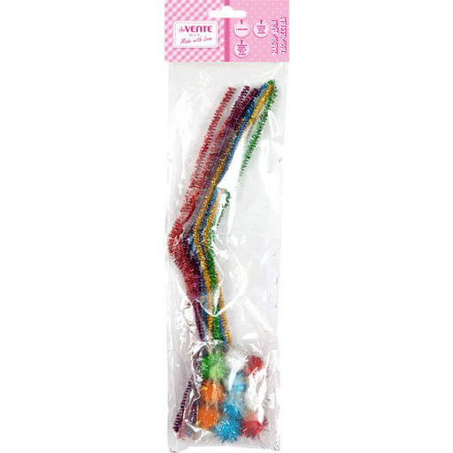 Помпоны блестящие + шенилл, 20 шт., микс цветов и размеров, deVENTE