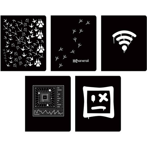 Тетрадь 48 л., клетка, 60 г/м², обл. диз. картон, трафарет. печать, Listoff TOTAL BLACK-Web_5 дизайнов