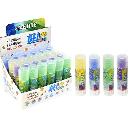 Клей-карандаш 15 г deVENTE. Color Gel, основа PVP, гелевый, с цветным индикатором, ассорти