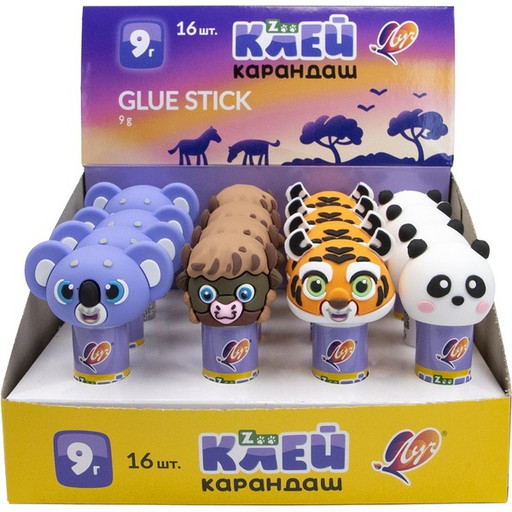 Клей-карандаш 09 г ZOO с фигурной крышкой, PVP формула