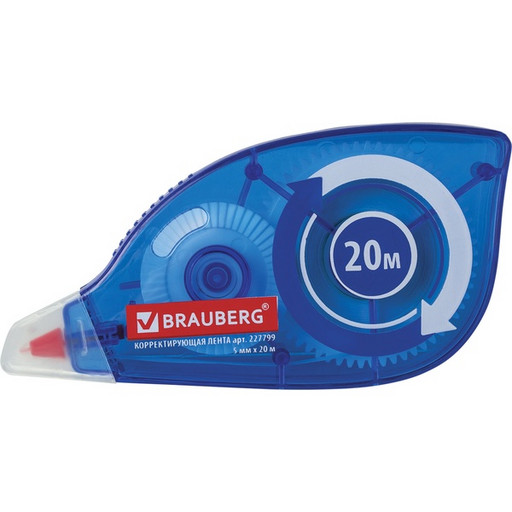 Лента корректирующая 5 мм*20 м BRAUBERG, полупрозр. корпус, синий