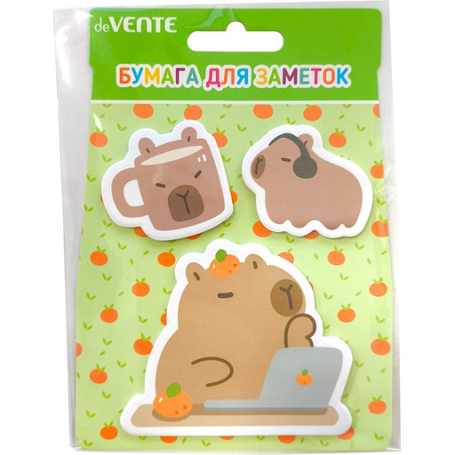 Бумага для заметок с клеевым краем, 40*40 мм,70*70 мм, 60 л, 80 г/м², deVENTE Capybara&Work