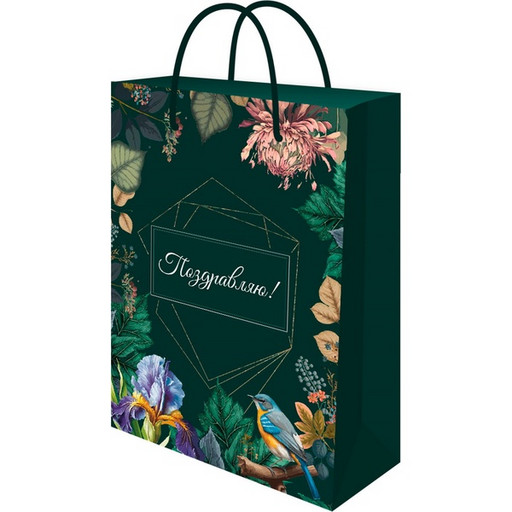 Пакет подарочный, 22*31*10 см, мел. бумага 128 г/м², глянц., Optima Лесные мотивы