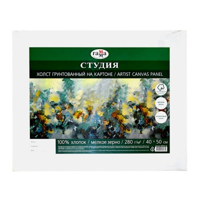 Холст на картоне грунтованный, 40*50 см, 100% хлопок, м/зерно, 280 г/м2, ГАММА Студия